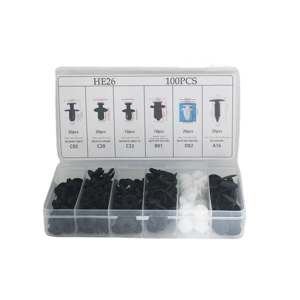 Kit de clips de fixation automatique, 100 pièces, Clips à rivets de garde-boue, goupille de retenue de poussée de carrosserie de voiture, Rivet de pare-chocs de porte, panneau de retenue de voiture