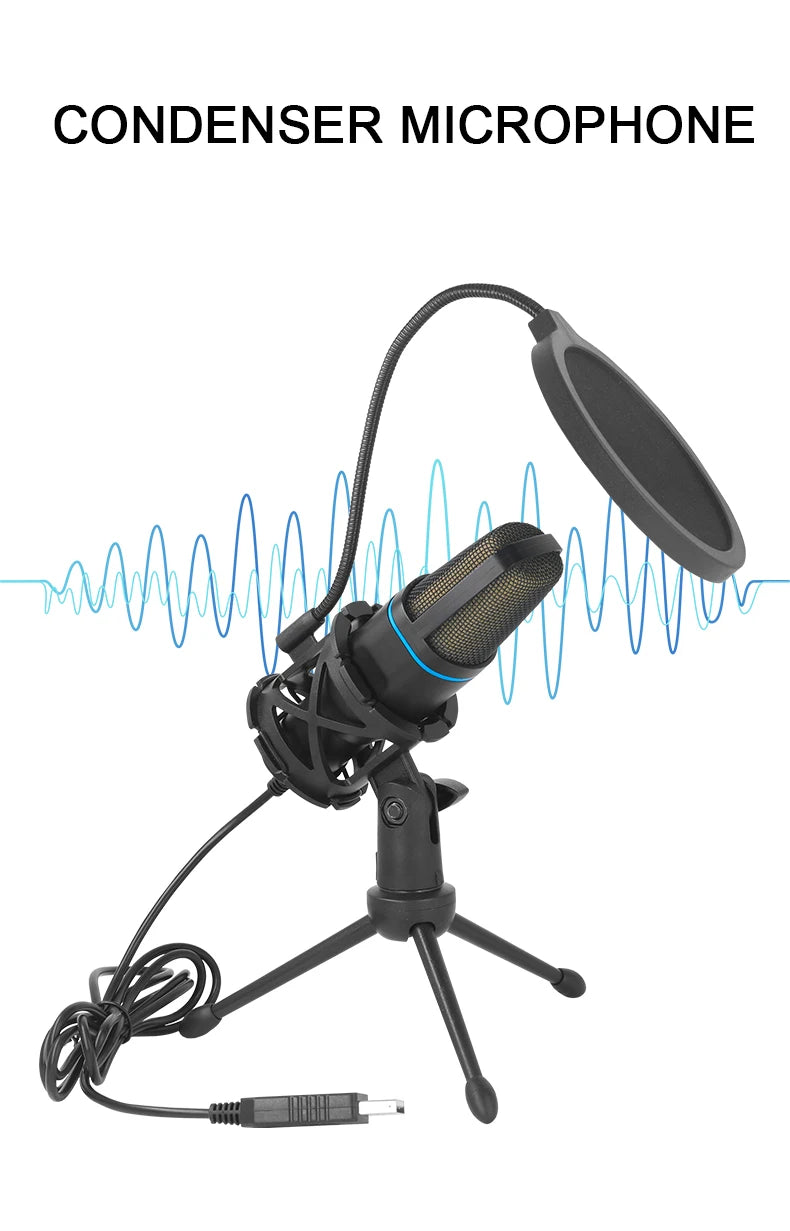 Microphone USB à condensateur RVB, fil de jeu, podcast, studio statique, streaming, ordinateur portable, ordinateur de bureau