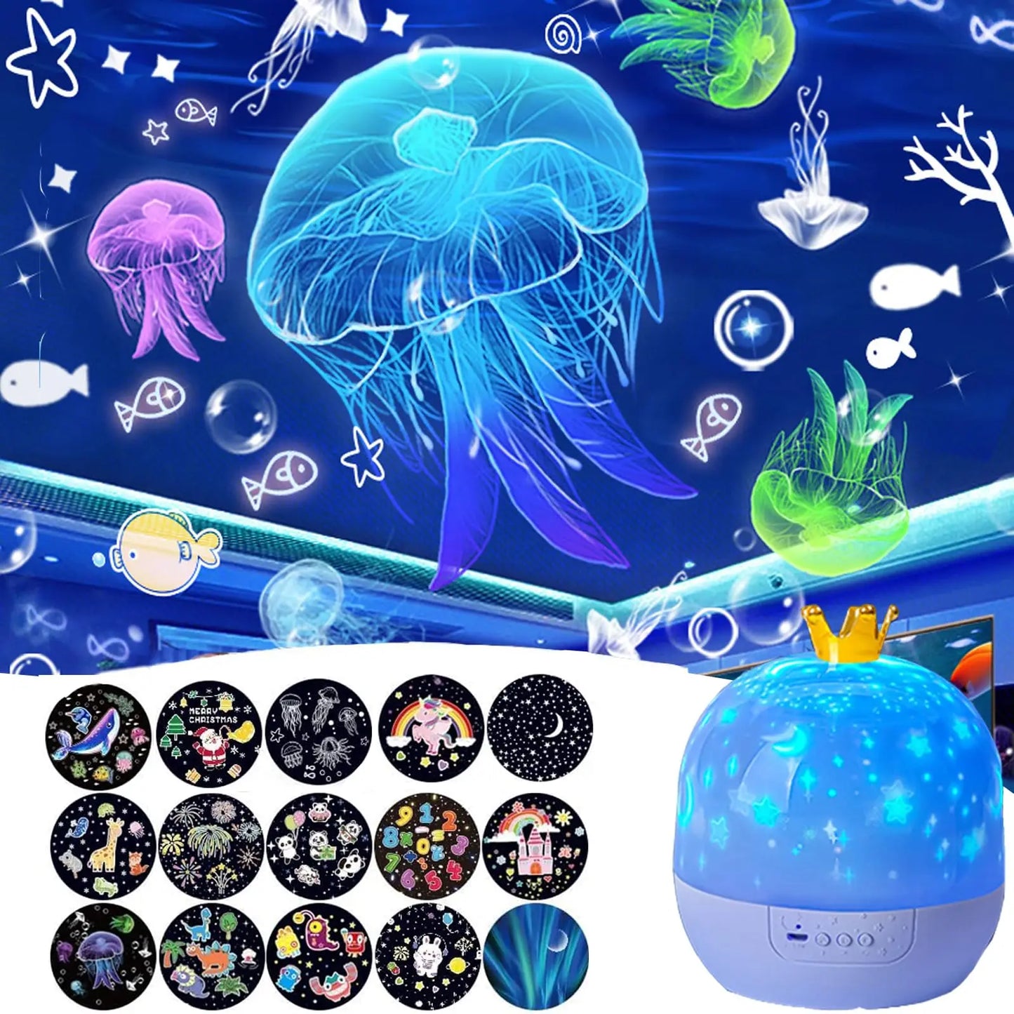 Projecteur Créatif Fantaisie 360 ° Rotatif 15 types de projecteur diapositives galaxie étoilée projecteur LED veilleuse enfants cadeau d'anniversaire