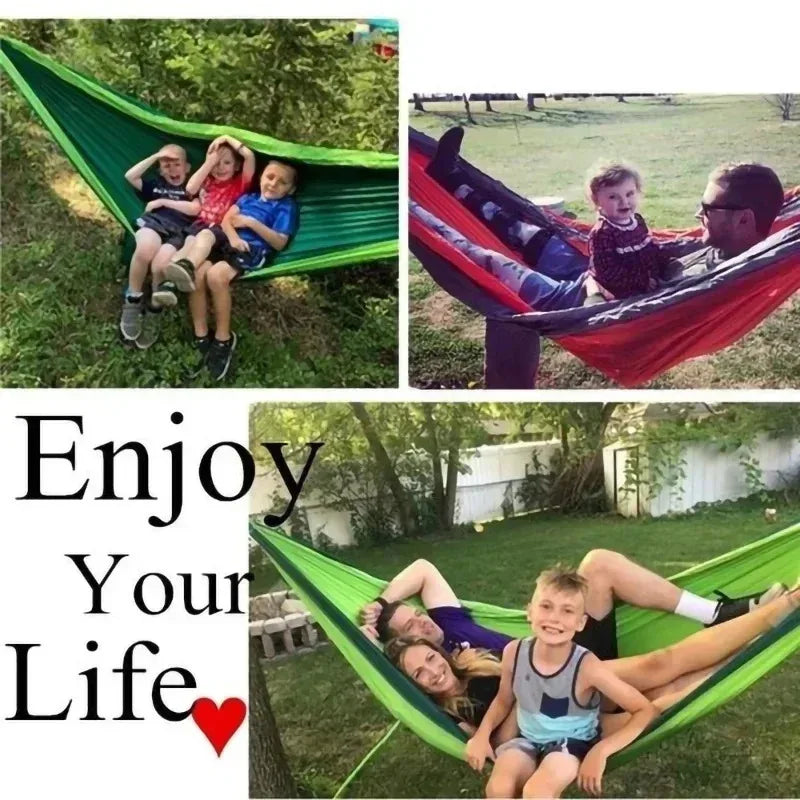 Hamac de camping individuel d'extérieur, en tissu parachute de nylon coloré, lit suspendu portable haute résistance