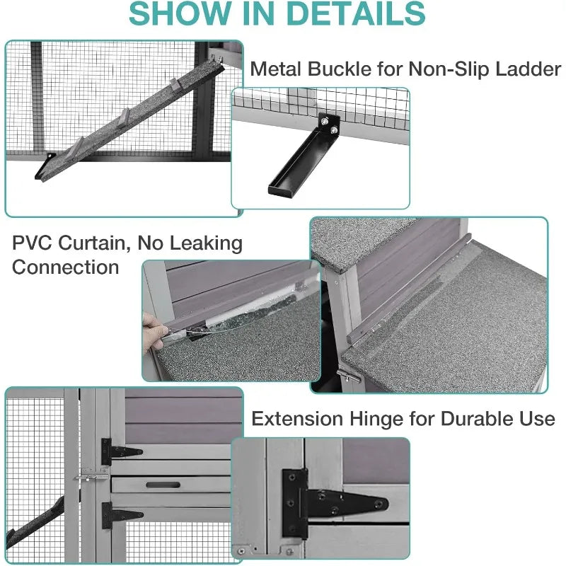 Poulailler, maison de poulailler mobile avec roulettes, cage de volaille extérieure avec boîte de nidification, plateau extractible étanche et UV-