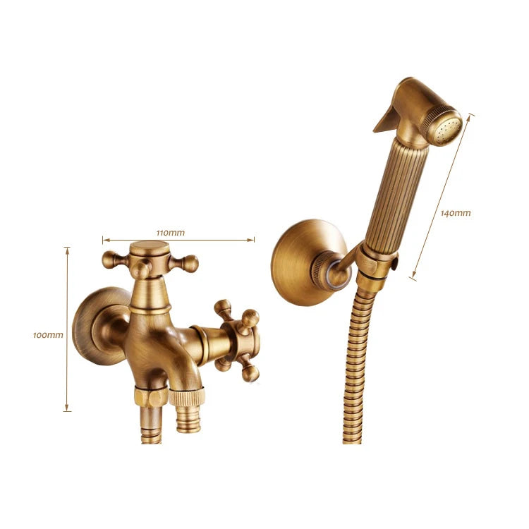 Ensemble de douche de bidet en laiton antique, pulvérisateur de bidet en cuivre, toilettes