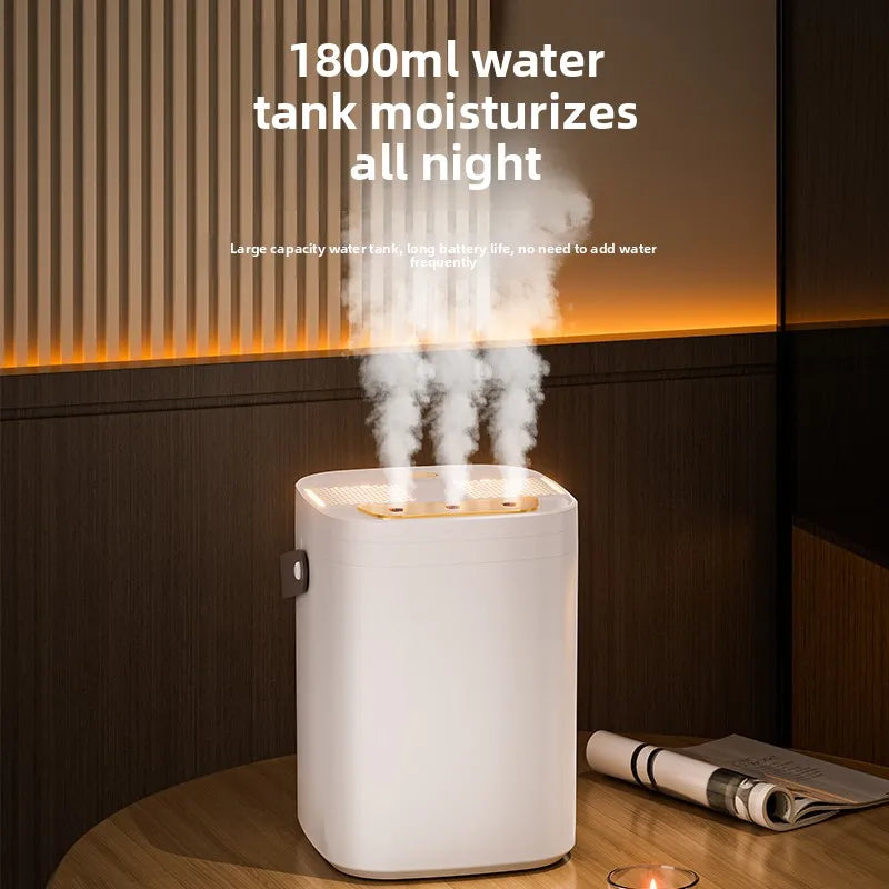 Humidificateur à trois buses 1,8 l, vaporisateur d'aromathérapie de grande capacité, diffuseur d'huile essentielle, veilleuse domestique, humidificateur d'air