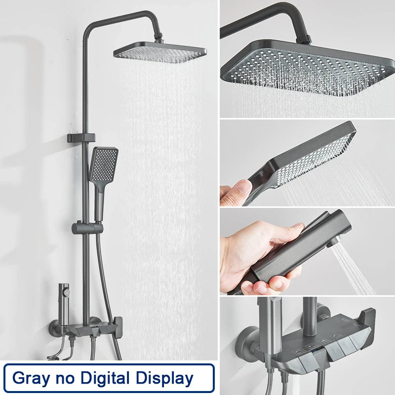 Rozin – ensemble de robinets de douche à affichage numérique intelligent noir, système de salle de bains à pluie de Style Piano, mitigeur numérique gris, douche de Bidet