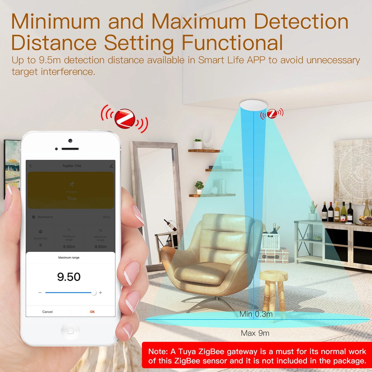 Tuya – détecteur intelligent de présence humaine ZigBee/WiFi, capteur de détection Radar, fonction photométrique 2 en 1, Hub PIR de plafond Smart Life