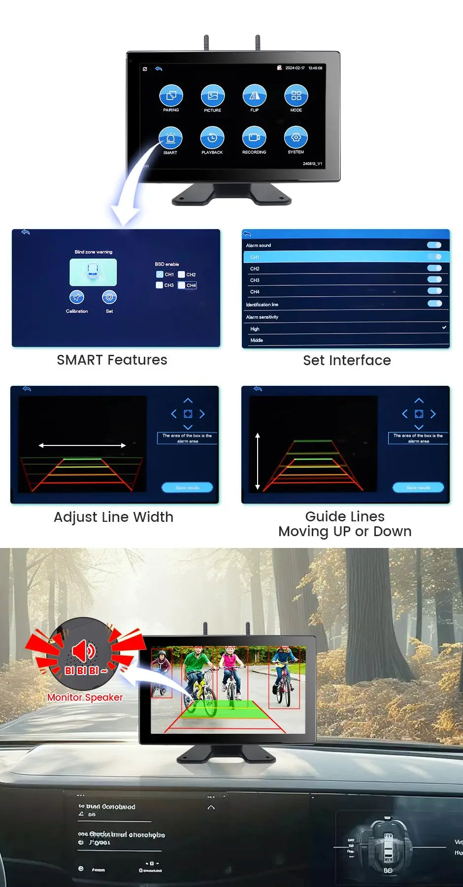 GreenYi 10 pouces AHD numérique sans fil écran tactile DVR enregistrement caméra IR WiFi 4CH moniteur de voiture pour camion/remorque/Bus/RV/SUV