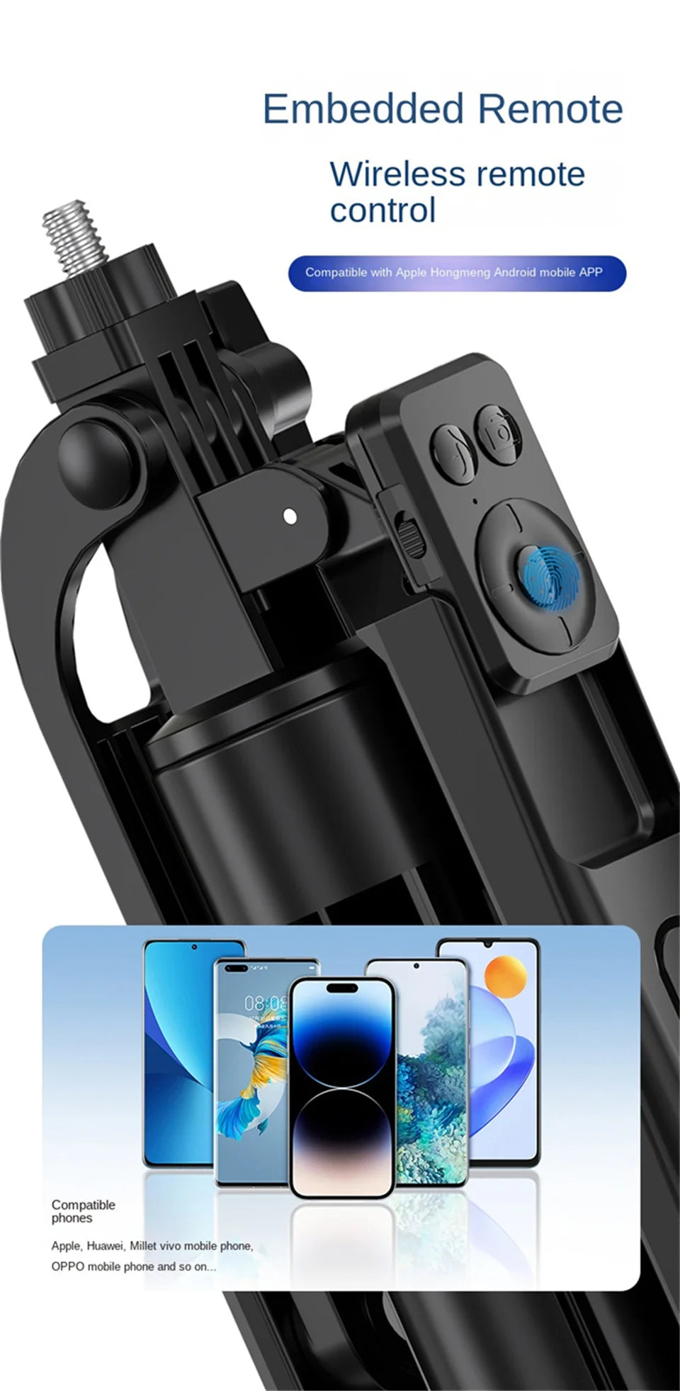 FANGTUOSI trépied 1800mm pour appareil photo Smartphone, support de trépied avec obturateur Bluetooth, supports de perche à Selfie sans fil support de téléphone