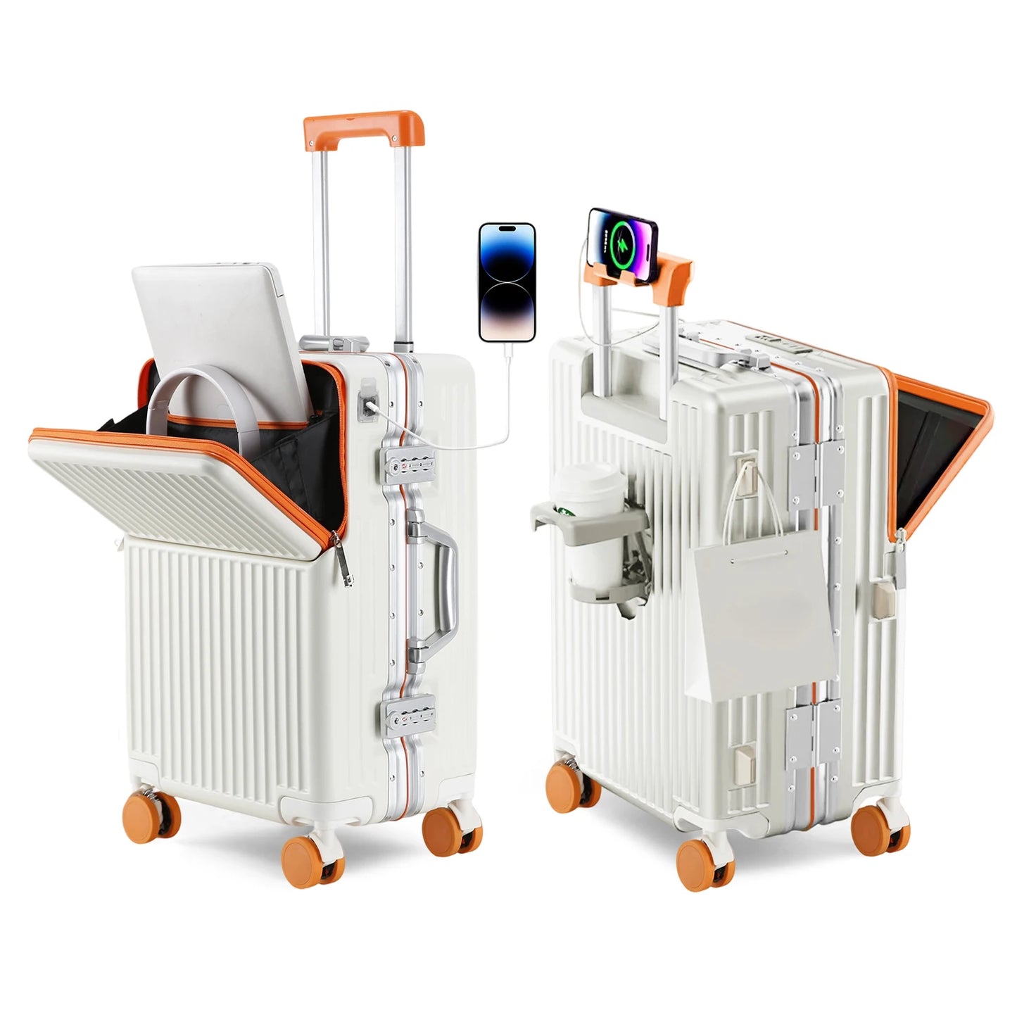 Valise rigide AIWEINY avec cadre en aluminium léger, 360 °   Valise de voyage/sur roulettes silencieuses, avec serrure TSA, avec port USB, 20/24/27 pouces