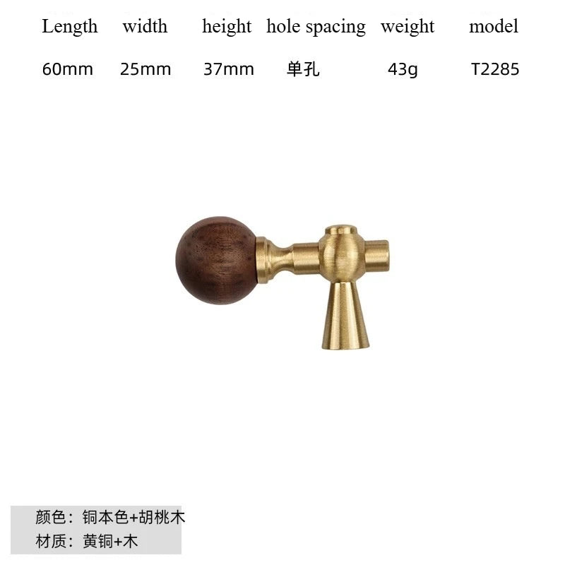 Nouvelle poignée de porte d'armoire en noyer de style chinois – Bouton rond monotrou en laiton et bois nordique en or pour tiroirs et meubles