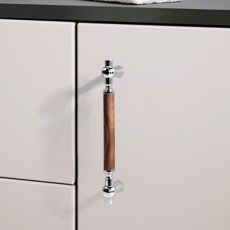 Nouvelle poignée de porte d'armoire en noyer de style chinois – Bouton rond monotrou en laiton et bois nordique en or pour tiroirs et meubles