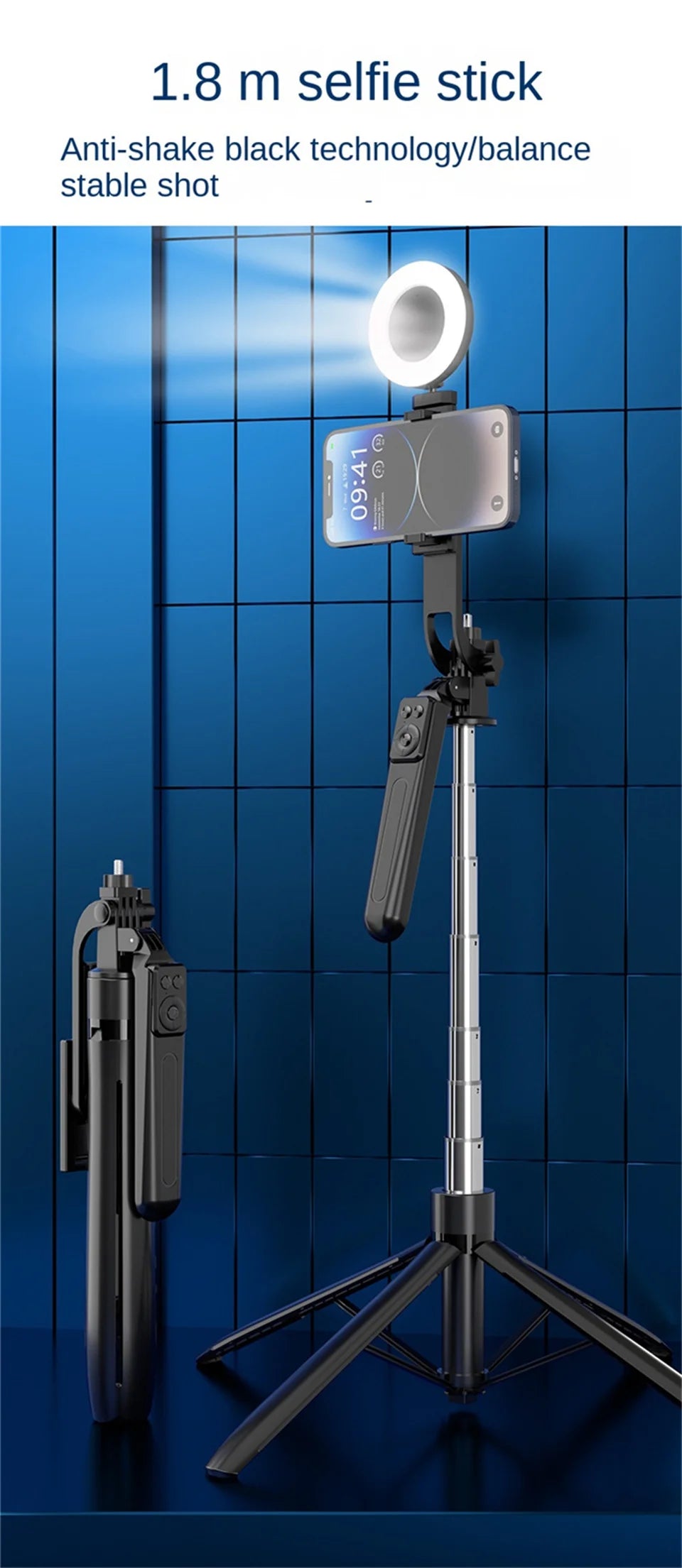 FANGTUOSI trépied 1800mm pour appareil photo Smartphone, support de trépied avec obturateur Bluetooth, supports de perche à Selfie sans fil support de téléphone