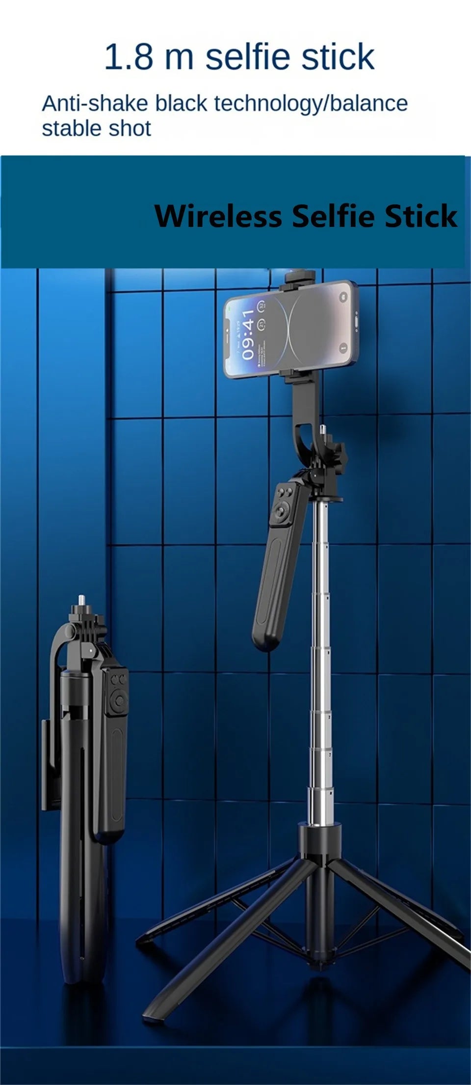 FANGTUOSI trépied 1800mm pour appareil photo Smartphone, support de trépied avec obturateur Bluetooth, supports de perche à Selfie sans fil support de téléphone