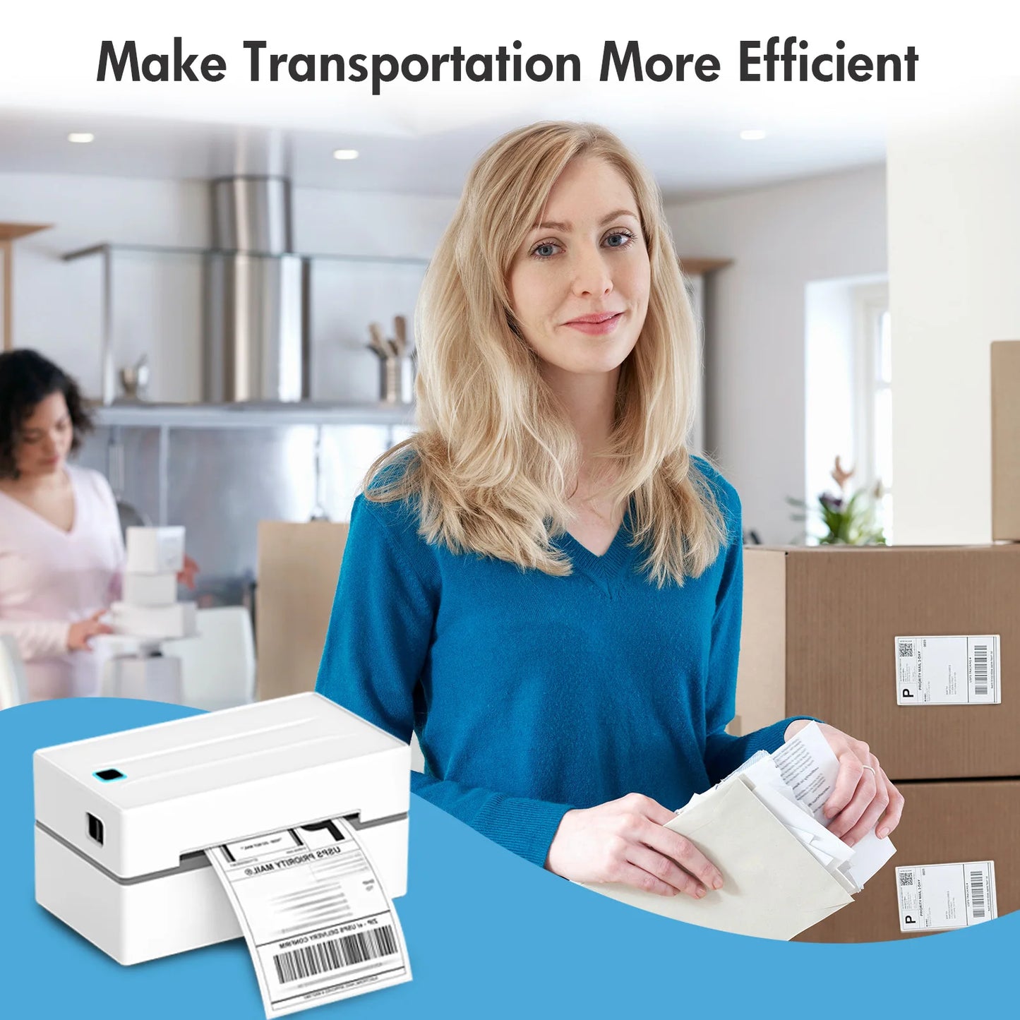 Imprimante d'étiquettes de transport pour colis, efficace et compacte, idéale pour e-commerce et livraison rapide