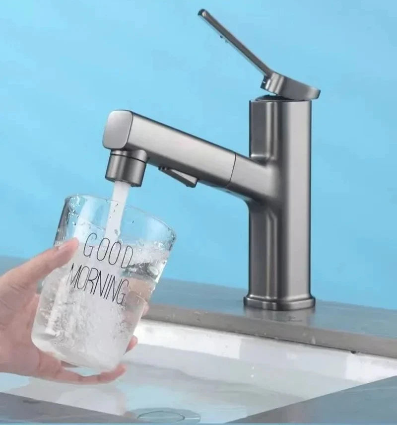 Robinet de lavabo en laiton chaud et froid, pulvérisateur à jet à 3 fonctions, pour salle de bains, poignée unique, double trou, mitigeur d'évier extractible