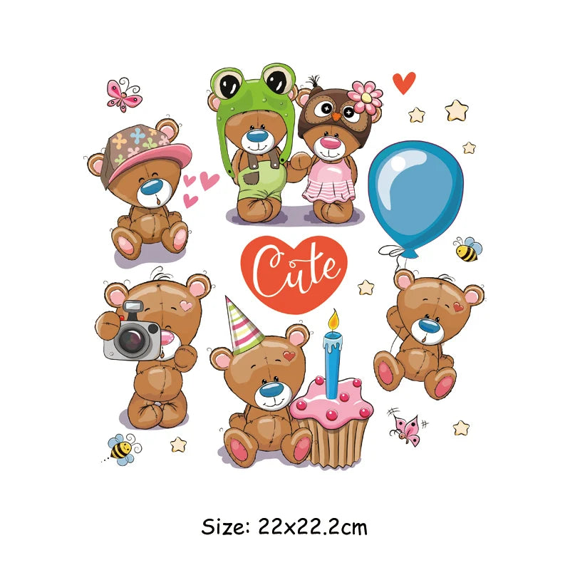 Stickers mignons ours et animaux pour enfants, cœur 'Cute', ballon, gâteau d'anniversaire, 22x22.2cm
