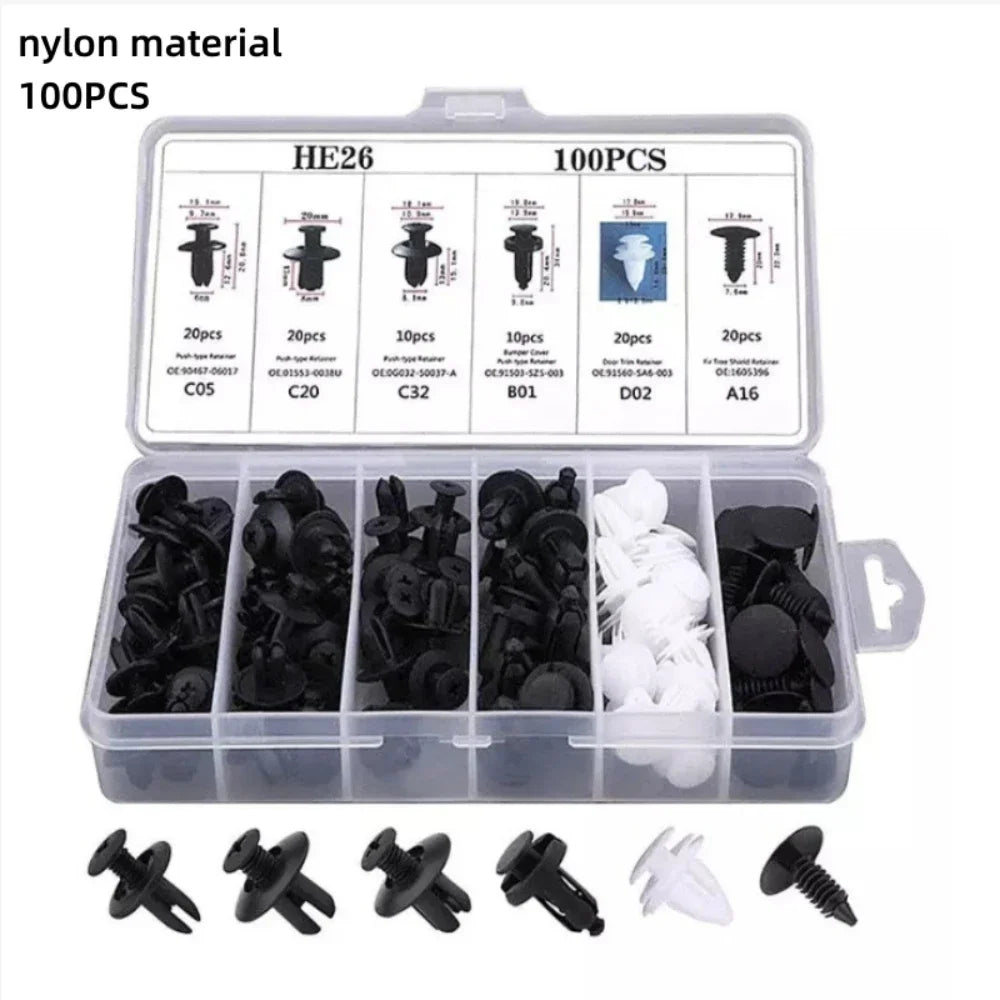 Kit de clips de fixation automatique, 100 pièces, Clips à rivets de garde-boue, goupille de retenue de poussée de carrosserie de voiture, Rivet de pare-chocs de porte, panneau de retenue de voiture