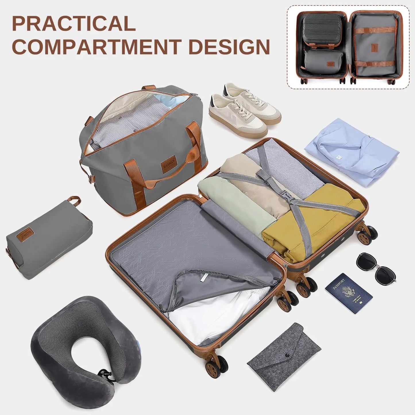 KONO 4/5/6 pièces trousse de beauté boîte trousse à cosmétiques bagage à main trousse de toilette sac de voyage ensemble de bagages