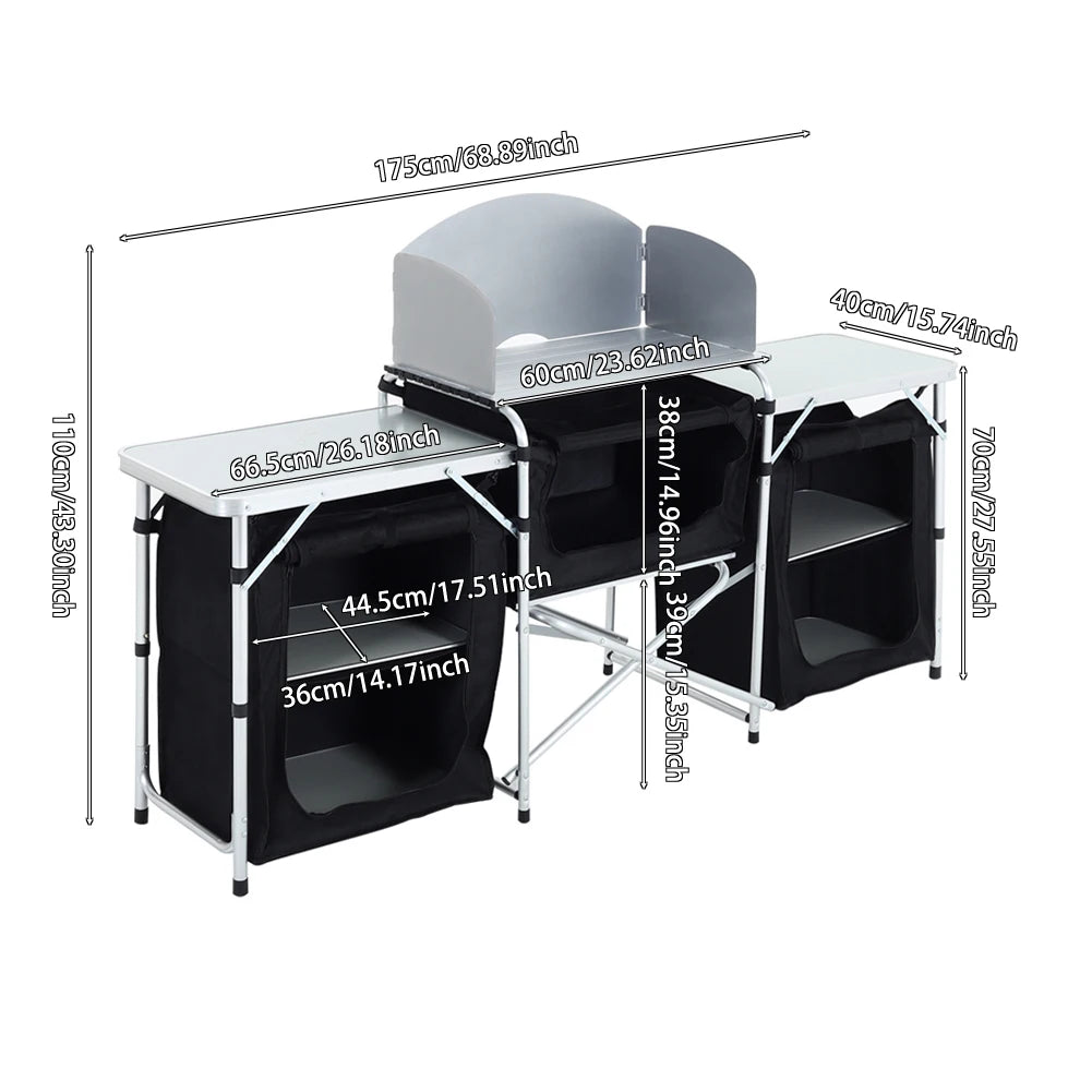 Ensemble de table de cuisine de camping Portable, support de rangement extérieur Vertical, table de préparation pliable avec armoire de rangement