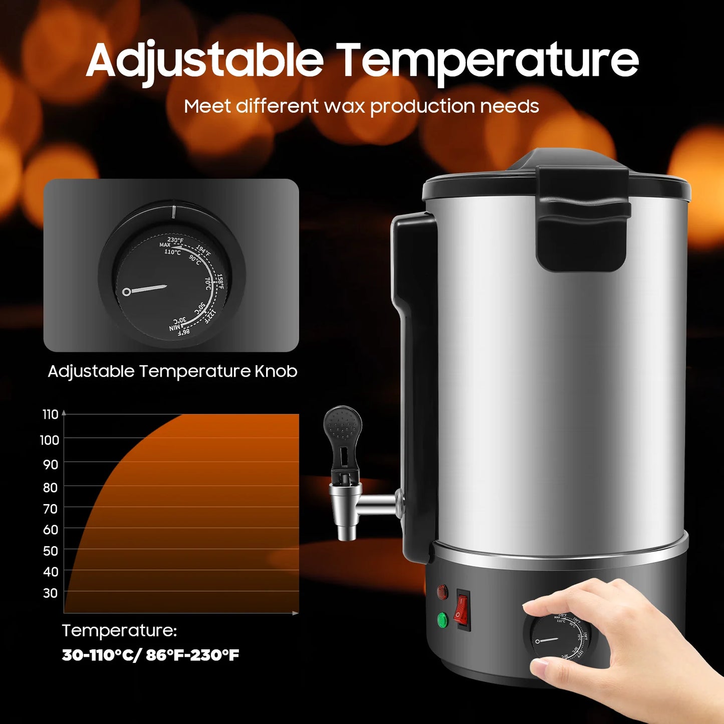 Machine à cire chauffante avec thermostat réglable 30-110°C, idéale pour production de cire professionnelle