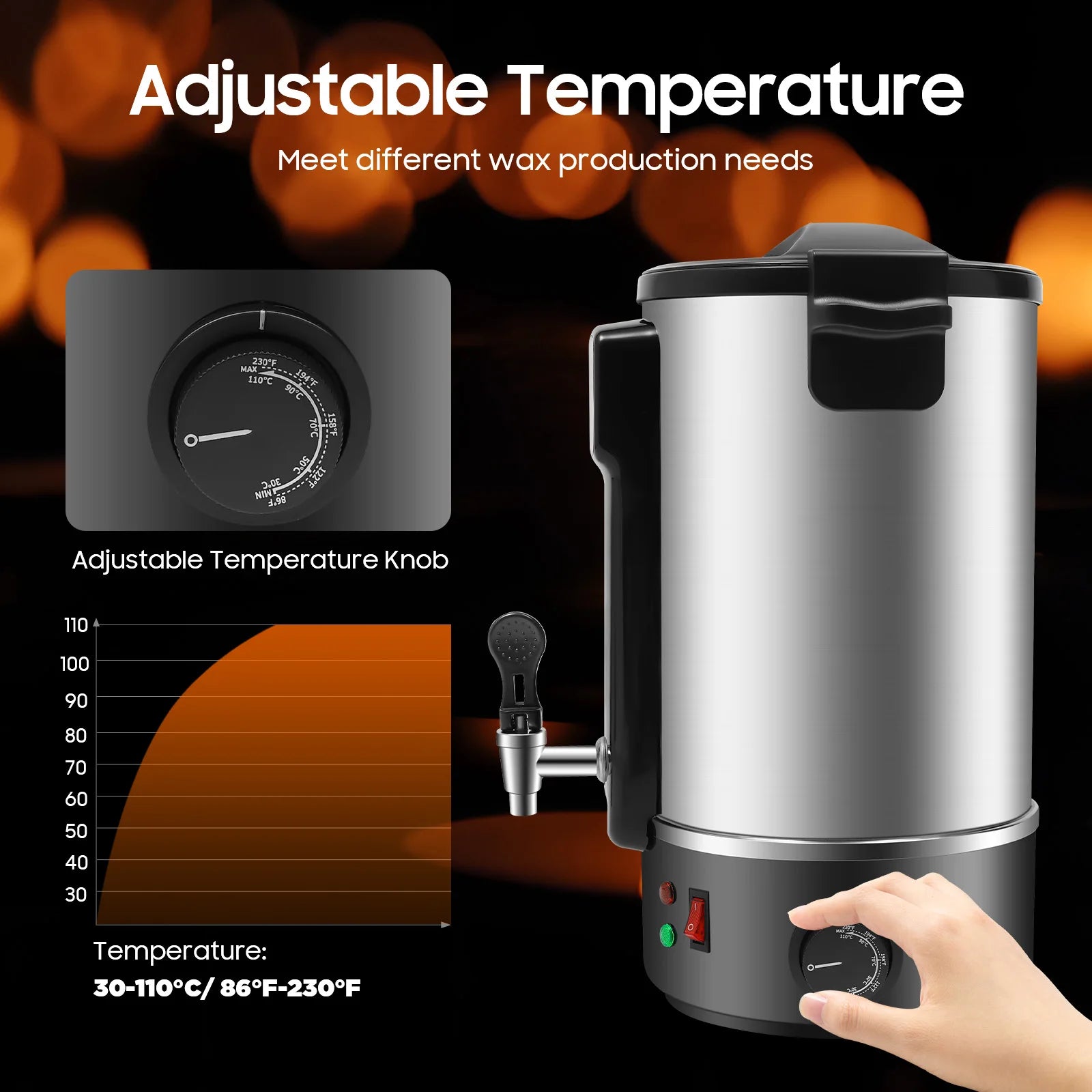 Machine à cire chauffante avec thermostat réglable 30-110°C, idéale pour production de cire professionnelle