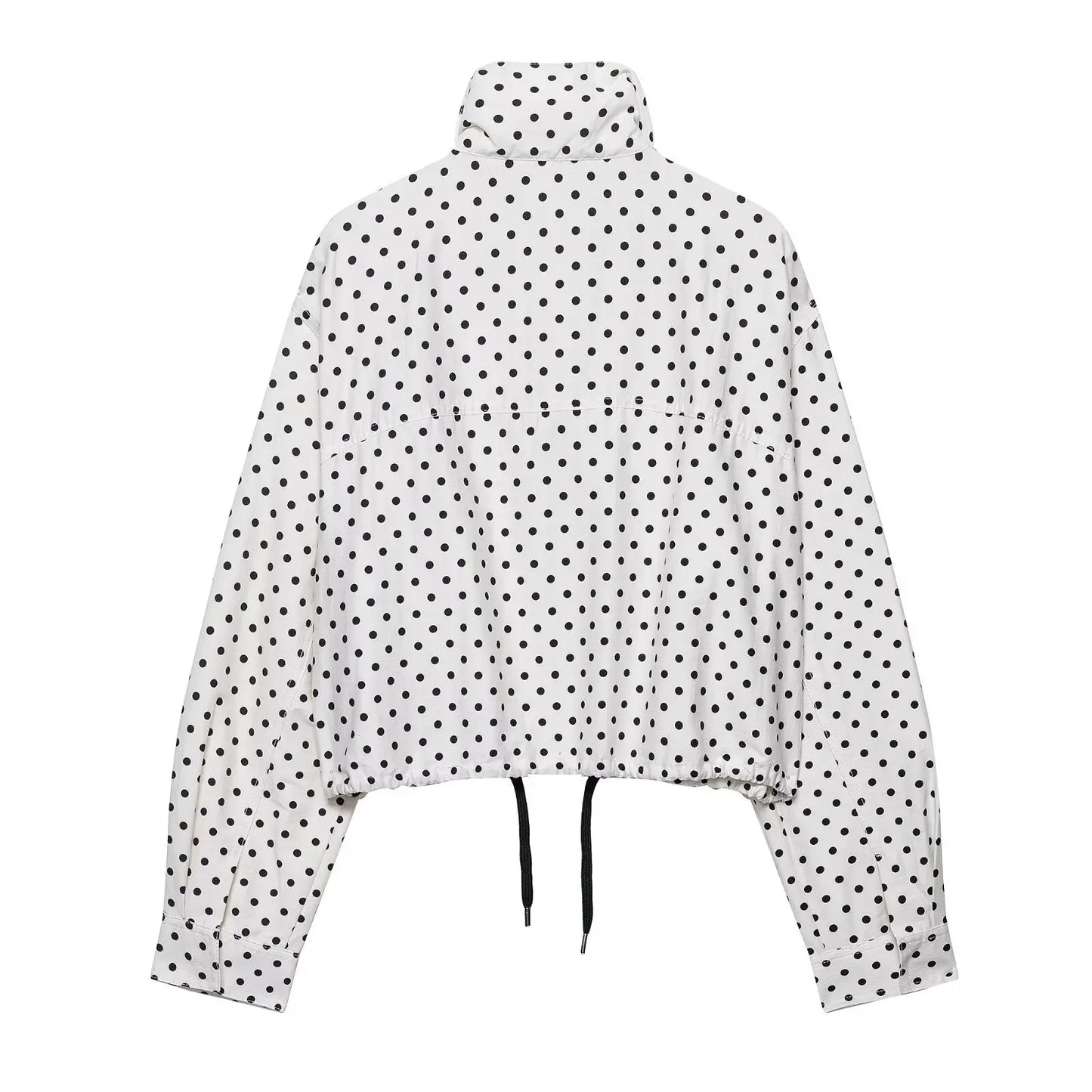 HH mode femmes à pois imprimé manteaux courts automne manches longues col roulé fermeture éclair avec poches cordon veste décontractée