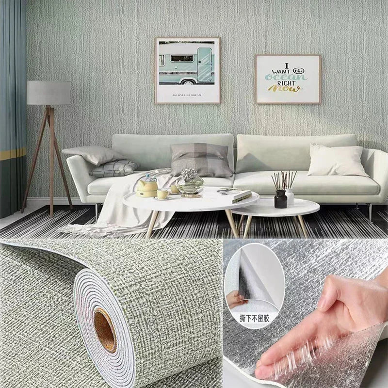 50cmX2.8M/10m lin 3D mousse auto-adhésive couleur unie PVC épaissi imperméable fond mur rénovation papier peint autocollant mural