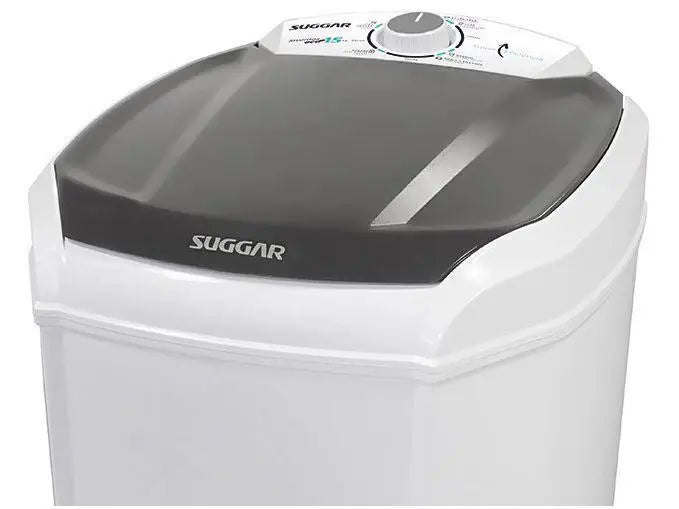 Lave-linge portable SUGGAR compact, blanc et gris, idéal pour petits espaces ou voyages