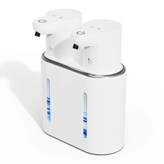 Distributeur automatique de savon et désinfectant mains sans contact, design moderne blanc, idéal pour cuisine ou salle de bain