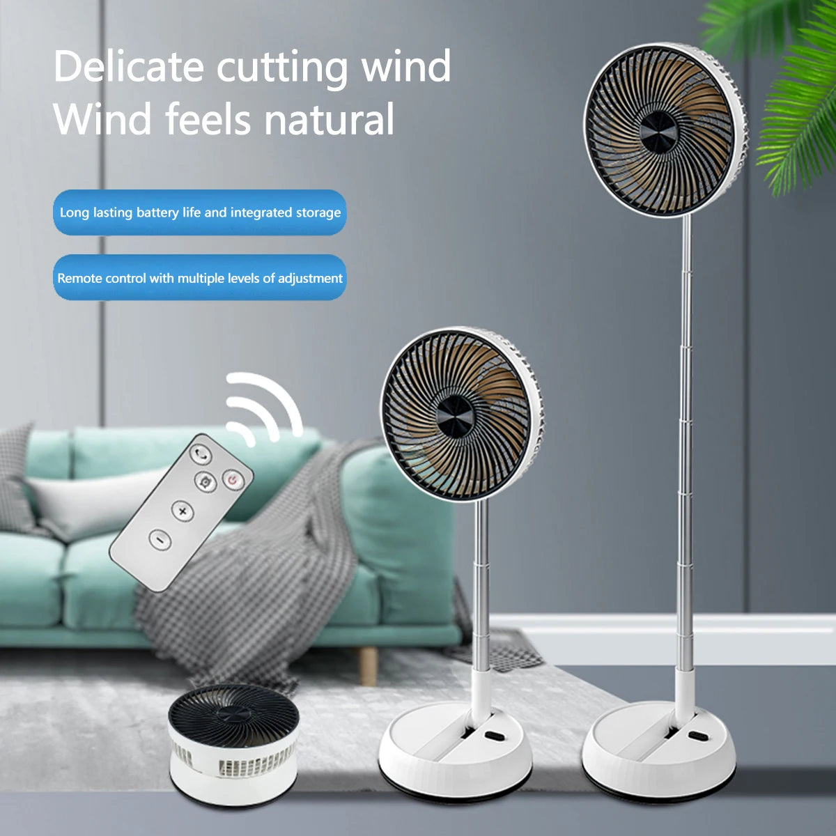 Ventilateur sur pied oscillant portable avec télécommande, ventilateur de bureau pliable, batterie aste, 62 piédestaux, camping