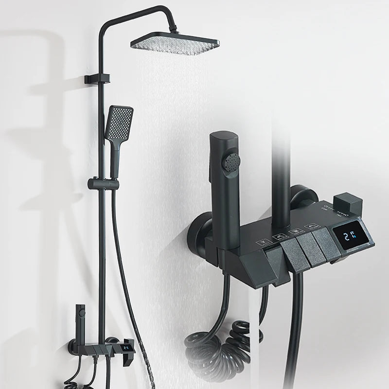Rozin – ensemble de robinets de douche à affichage numérique intelligent noir, système de salle de bains à pluie de Style Piano, mitigeur numérique gris, douche de Bidet