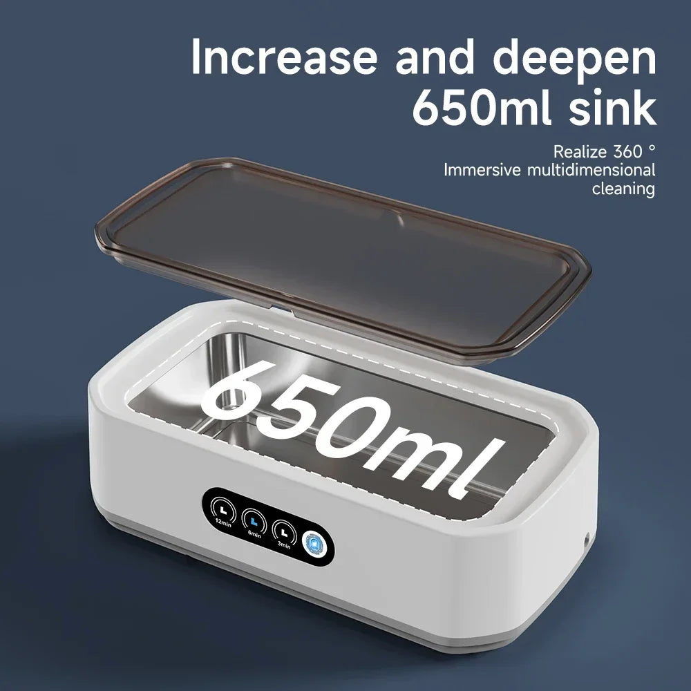 TINSOL 49KHZ nettoyeur à ultrasons haute fréquence 650ml Mini Machine de nettoyage par vibrations adapté aux lunettes bijoux et prothèses dentaires