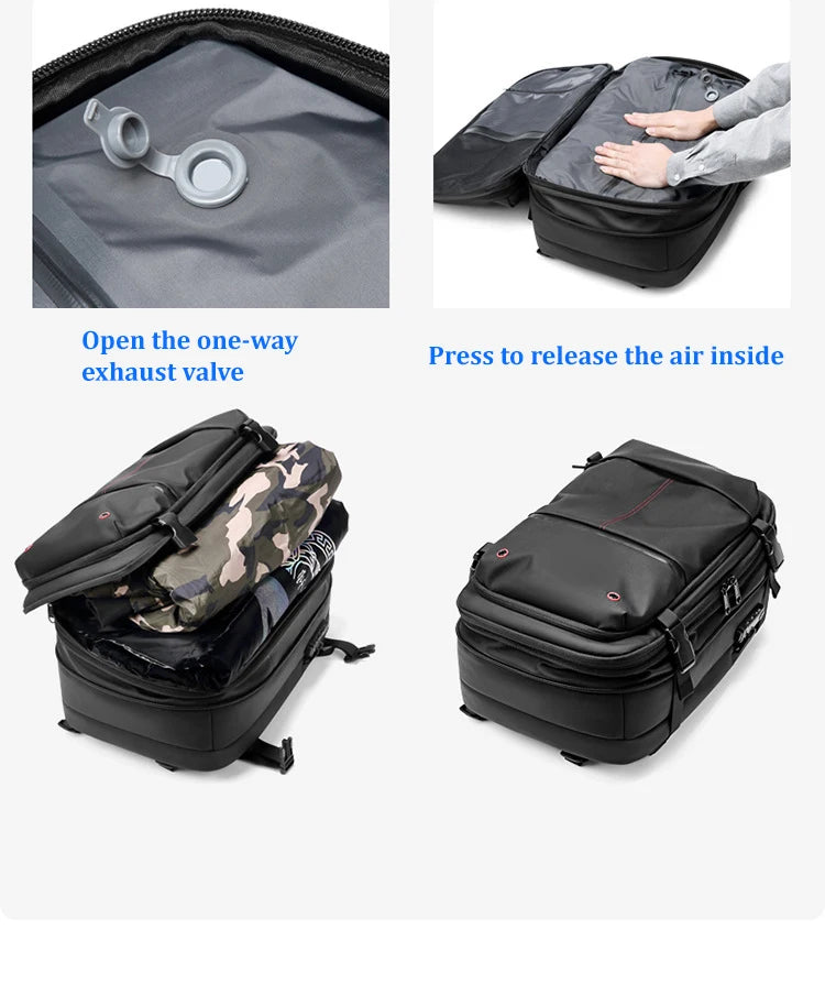 Sac à dos à compression sous vide pour ordinateur portable, sac à dos de voyage pour hommes, grande capacité, sac à dos scolaire, expansion, extérieur, SR, 17 pouces
