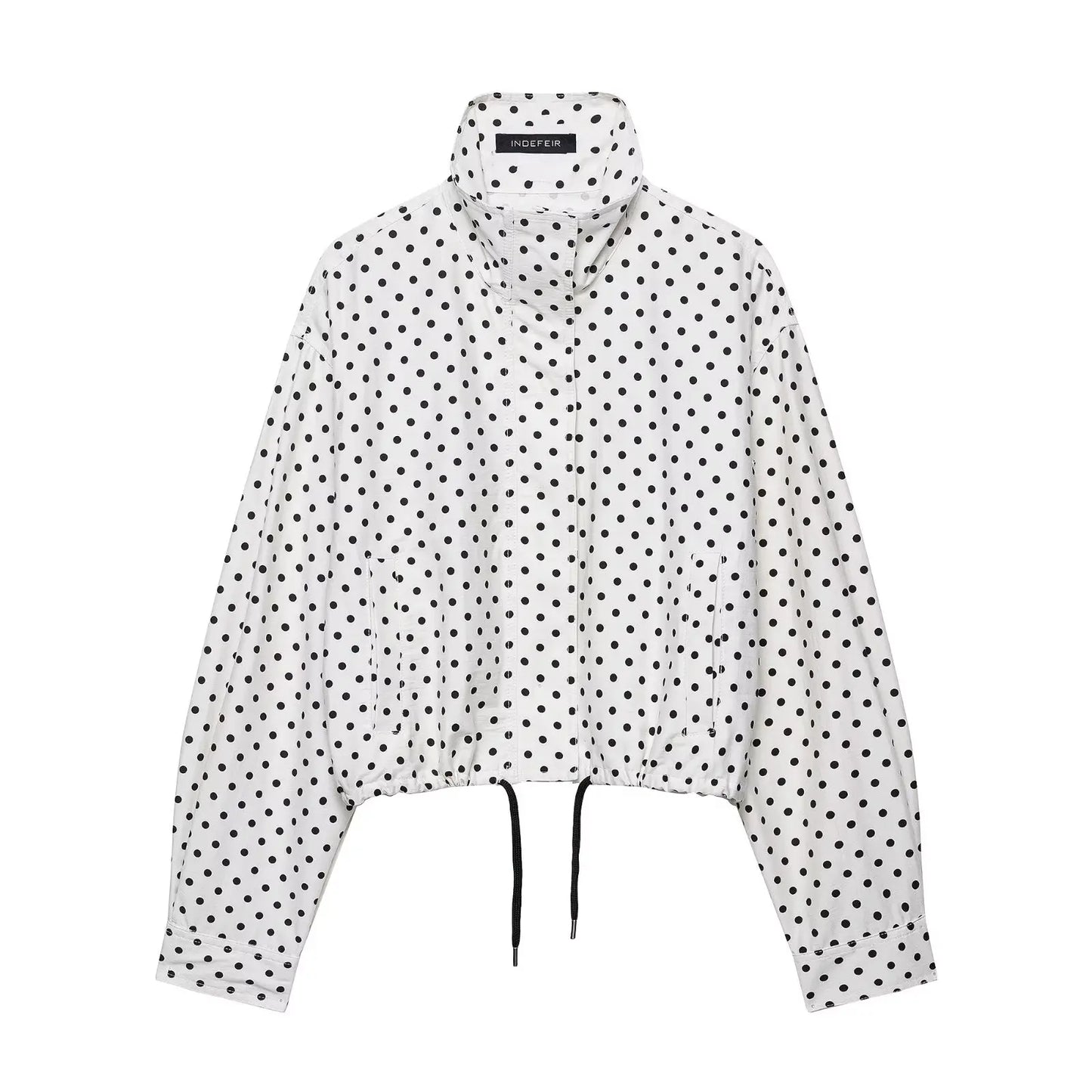 HH mode femmes à pois imprimé manteaux courts automne manches longues col roulé fermeture éclair avec poches cordon veste décontractée