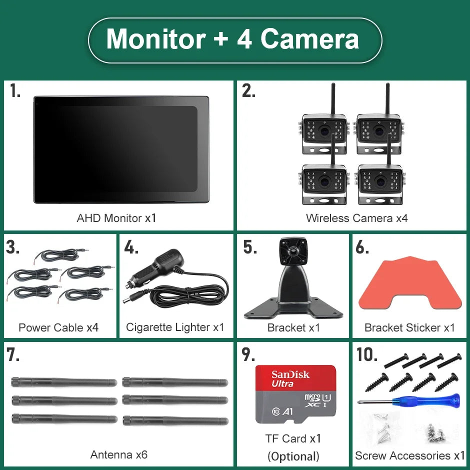 GreenYi 10 pouces AHD numérique sans fil écran tactile DVR enregistrement caméra IR WiFi 4CH moniteur de voiture pour camion/remorque/Bus/RV/SUV