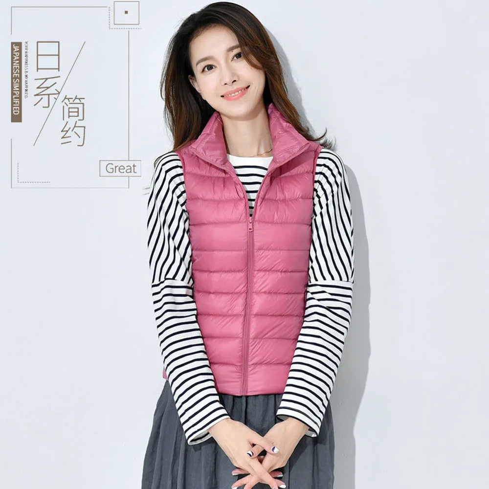 Nouveau Gilet Ultra Léger en Duvet pour Femme 2026 – Veste Sans Manches Slim Portable Coupe-Vent Légère pour Fille