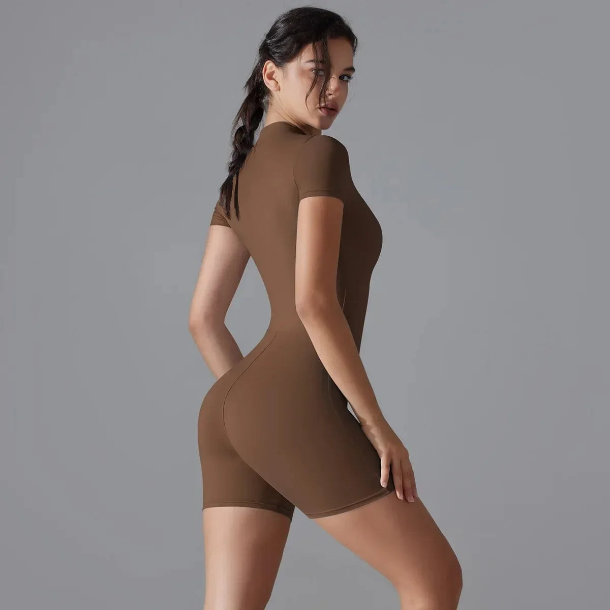 Combinaison de Yoga pour femmes, combinaison d'été avec fermeture éclair, short à manches courtes, combinaison de yoga, danse, fitness, combinaison de sport ajustée