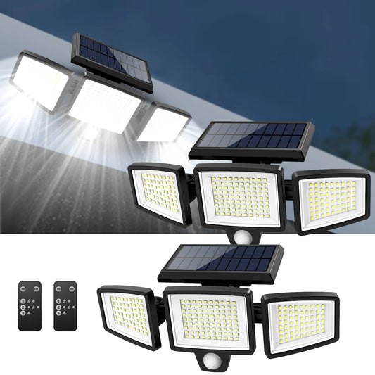 Projecteur solaire LED extérieur avec détecteur de mouvement et télécommande, éclairage puissant pour jardin ou sécurité