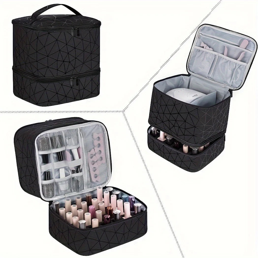 Sac de rangement portable HOMEFISH à double couche pour vernis à ongles, organiseur de voyage, boîte de rangement pour huiles essentielles, sac de rangement multifonction