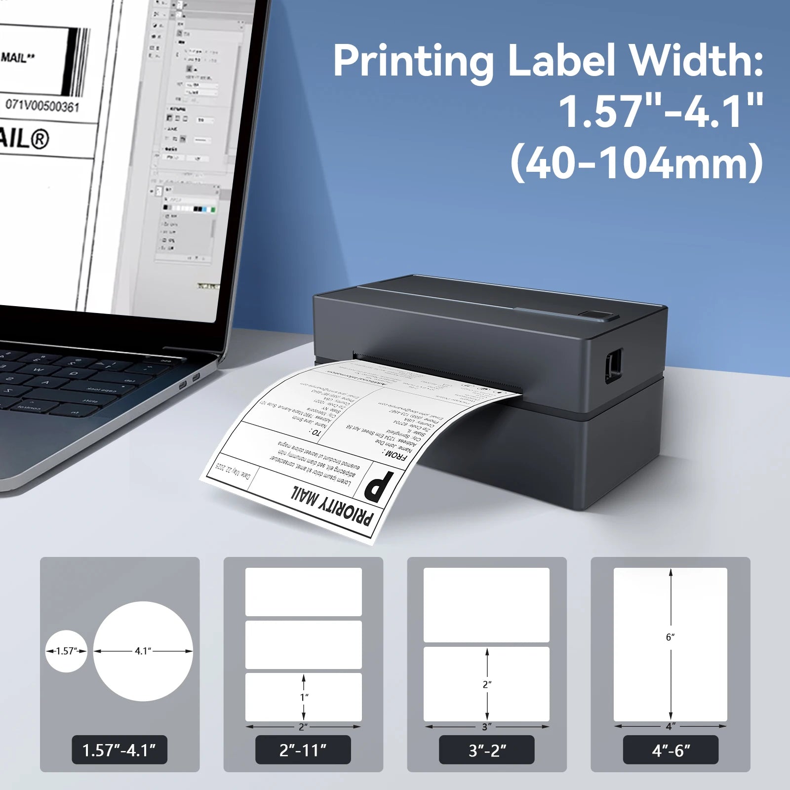 Imprimante d'étiquettes compacte pour labels 40-104mm, idéale pour colis et envois Priority Mail