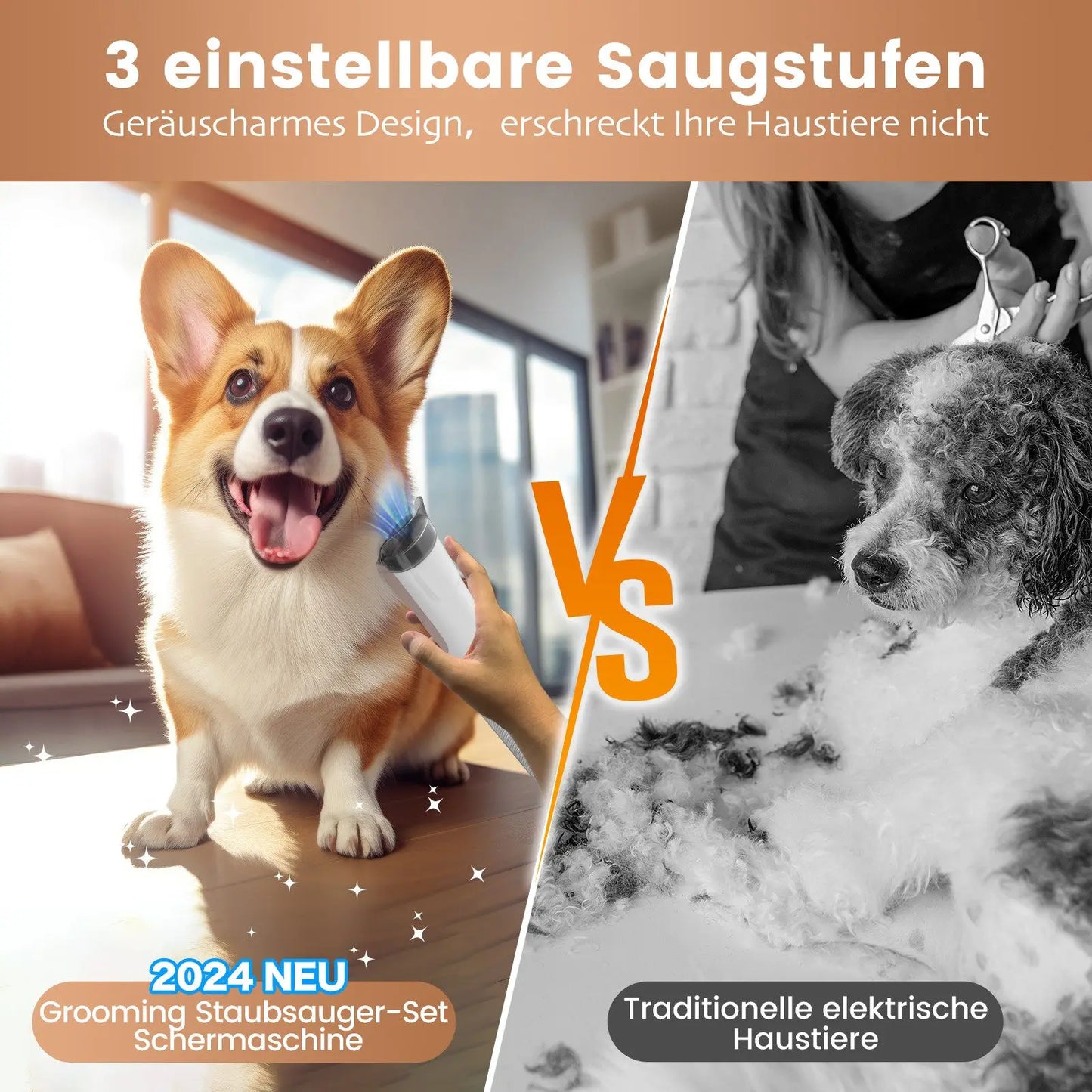 AIRROBO PG50 Kit de toilettage pour chiens, aspirateur de toilettage pour chiens 5 en 1, poussière 2,5 L, 11 000 Pa, super aspiration pour poils d'animaux, faible bruit