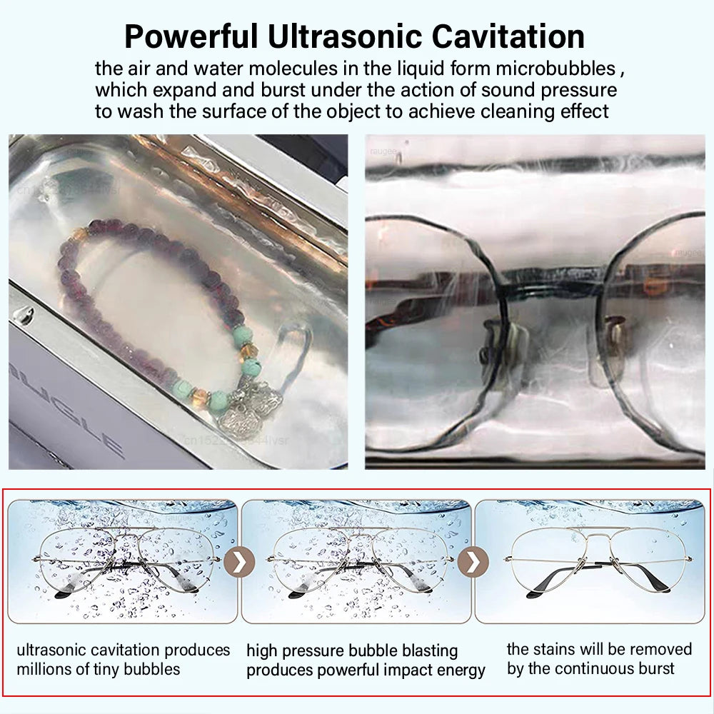 Nettoyeur à ultrasons, nettoyeur à ultrasons pour lunettes, machine à laver à ultrasons, 46 kHz, haute fréquence, nettoyeur à ultrasons pour bijoux, bain