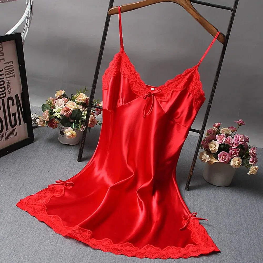 Mignon dentelle Camisola Patchwork femmes chemises de nuit robe en soie nœuds papillon Lingerie nuisette femmes