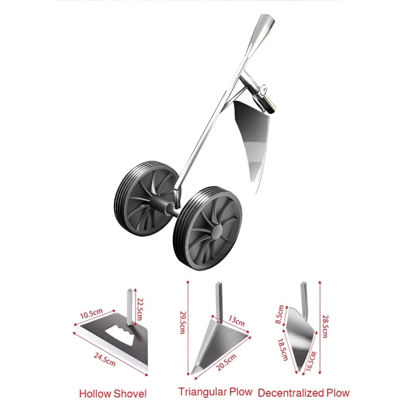 Charrue multifonction manuelle 3-en-1, motoculteur à double roue, désherbeur, cultivateur et outil à sillonner pour jardin