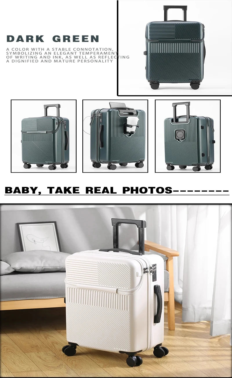 Valise bagages valise d'affaires élégante avec porte-gobelet compacte 20 pouces légère bagage à main