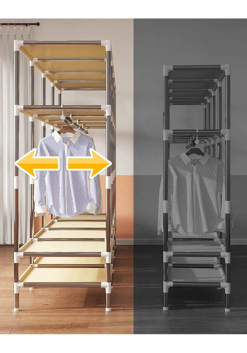 Grande armoire en tissu, organisateur de placard Portable, armoire de rangement multicouche anti-poussière pour salle de location ou chambre à coucher