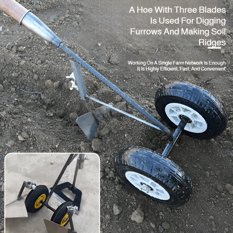 Charrue multifonction manuelle 3-en-1, motoculteur à double roue, désherbeur, cultivateur et outil à sillonner pour jardin