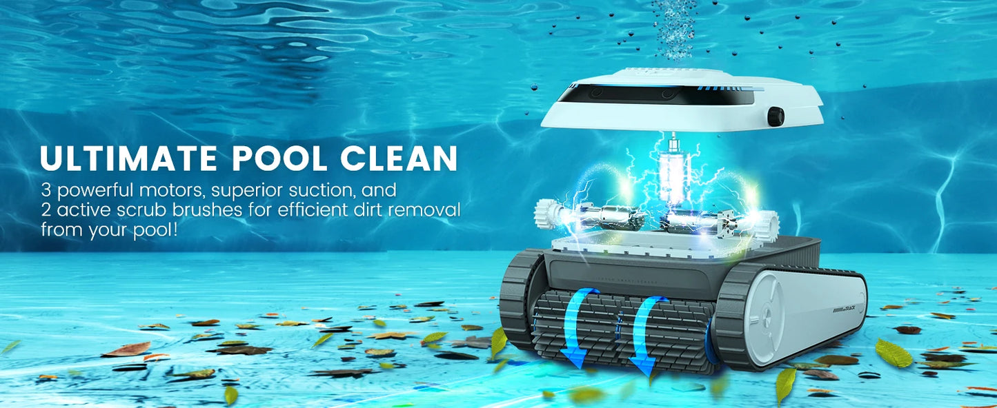 Robot nettoyeur de piscine avec moteurs puissants et brosses actives pour un nettoyage efficace sous l'eau