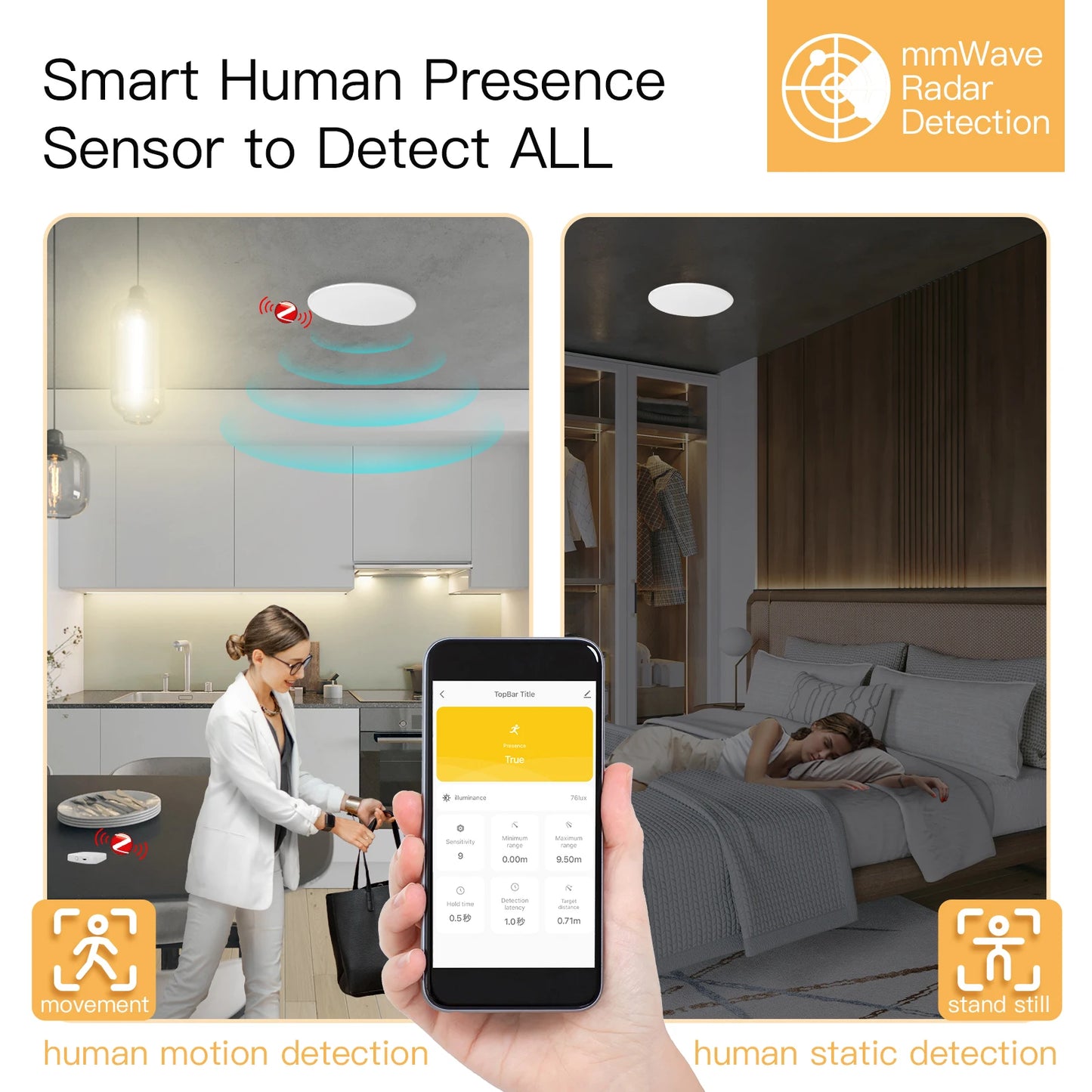 Tuya – détecteur intelligent de présence humaine ZigBee/WiFi, capteur de détection Radar, fonction photométrique 2 en 1, Hub PIR de plafond Smart Life