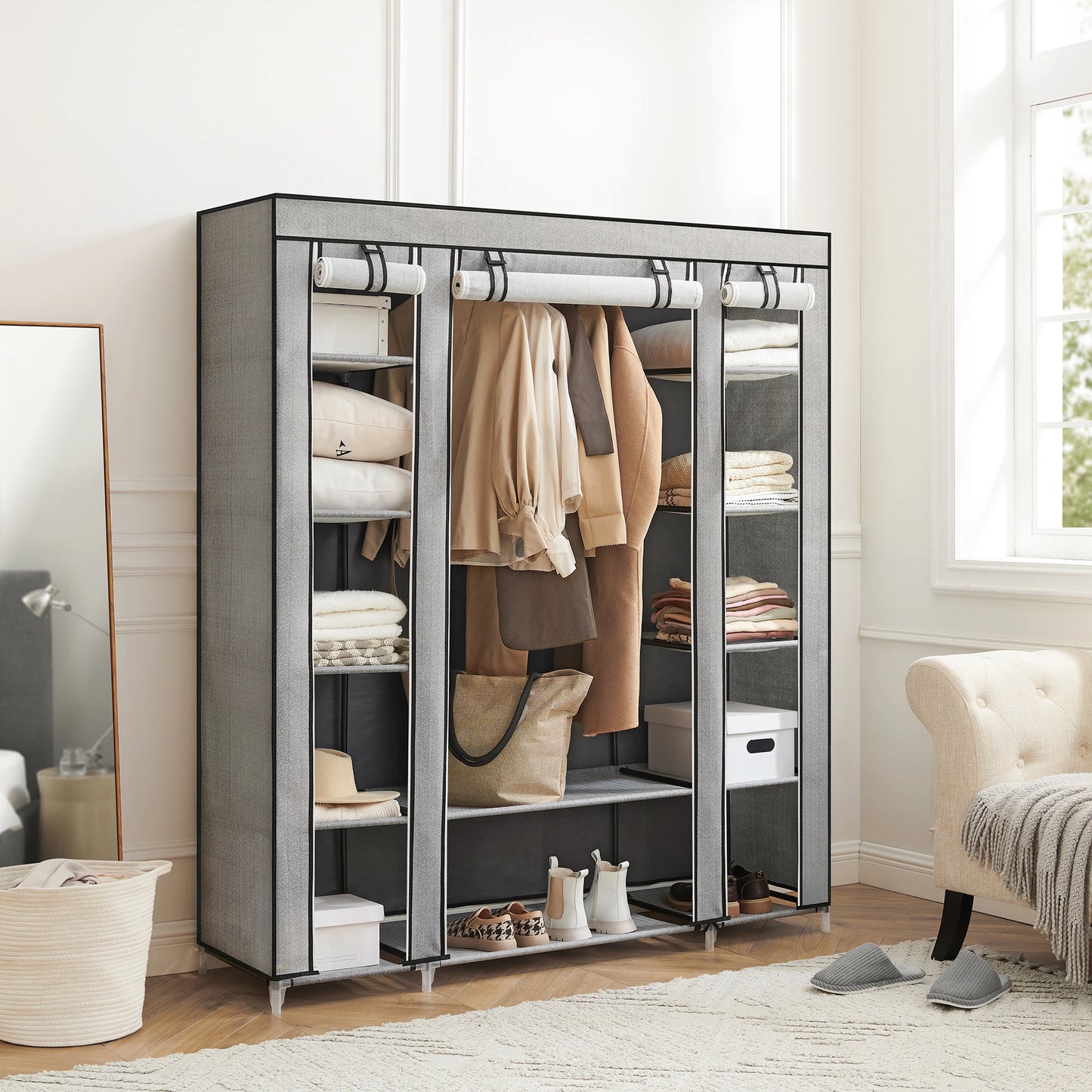 Bly GMICS-armoire de Cisco, penderie portable pour chambre à coucher, rail à vêtements avec housse en tissu non tissé, évaluation du stockage des vêtements