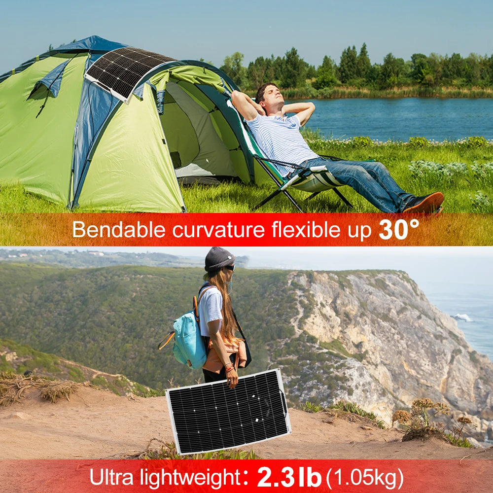 Panneau solaire flexible et léger pour camping et randonnée, courbure jusqu'à 30°, 2.3 lb